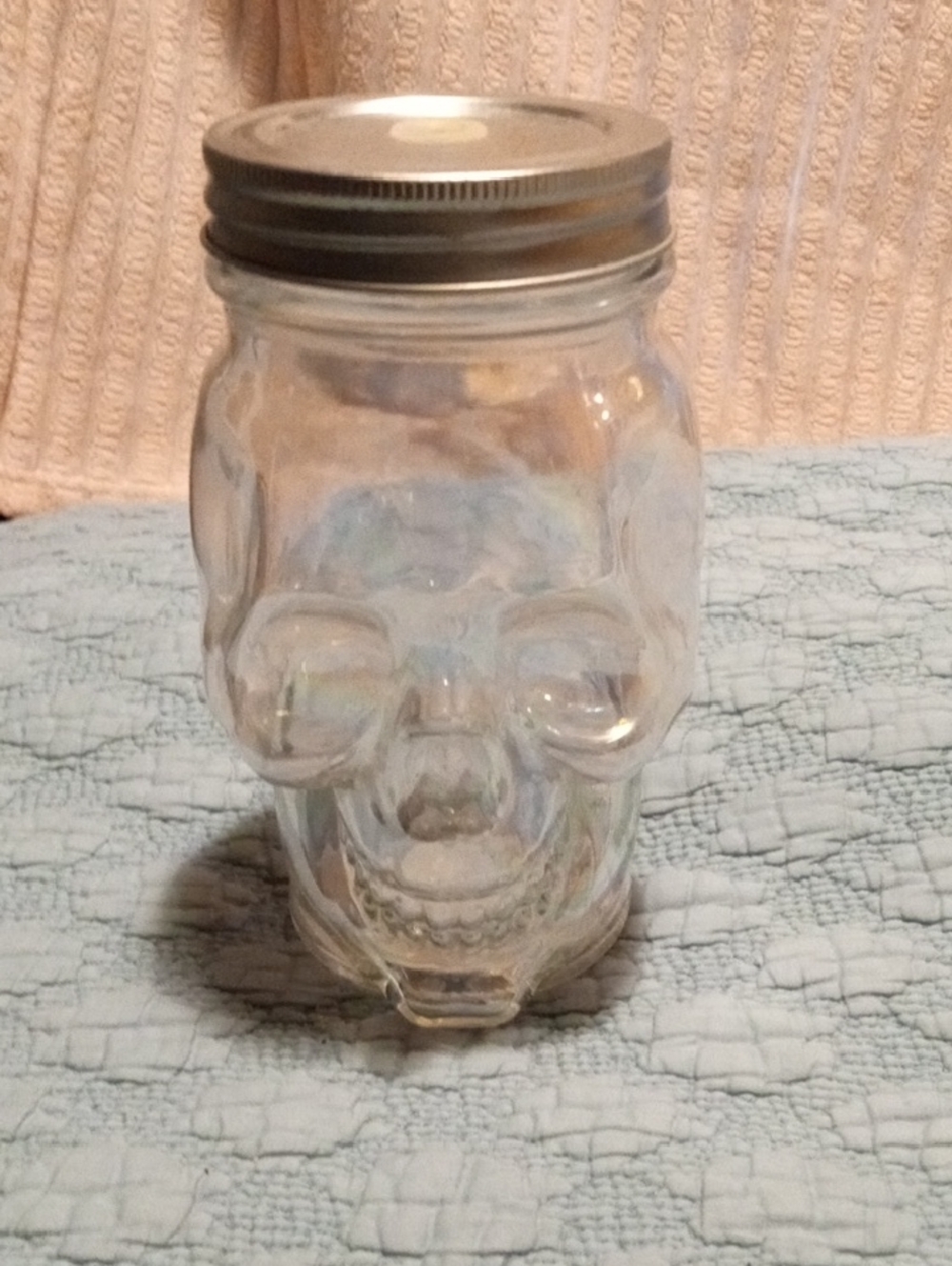 Source Unknown Clear Skull Mason Jar with Silver Lid
